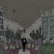 Editorial illustration shows Arab Idol winner in front of fans, police, towers and Israeli wall and helicopters