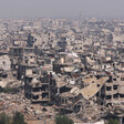 Landscape view of bombed-out and crumbling buildings