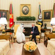 President Donald Trump meets with Mohamed bin Zayed Al Nahyan in the Oval Office. 