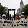 Marchers with banner that reads The Jewish future demands Palestinian freedom