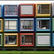 Colorful box-like housing units