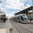 A light rail tram stops in Jerusalem