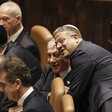 Itamar Ben-Gvir and Benjamin Netanyahu smile together in the Knesset, Israel's parliament