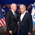 President Joe Biden puts his arm around Prime Minister Benjamin Netanyahu with American and Israeli flags behind them