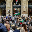A sit-in by students at the entrance to the Paris university SciencesPo