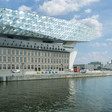 A building incorporating more than one style of architecture at a port in the Belgian city of Antwerp