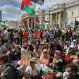 Demonstrators with Palestinian flags