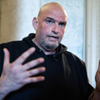 Senator John Fetterman gesticulates in the US Capitol Building