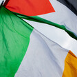 A Palestinian flag flying above the Irish tricolor 