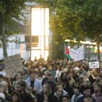 Large crowd with many flags and signs