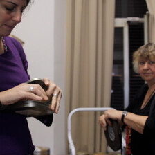 Women handle reels of film