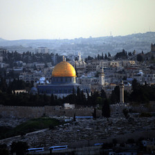 Landscape view of Jerusalem with golden Dome of Rock in center