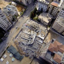Aerial image of obliterated housing bloc in the Gaza Strip