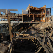 A badly damaged cafe 