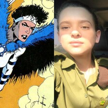 Collage shows Marvel character Sabra next to a woman in Israeli army uniform