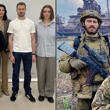 Collage shows a man in uniform on the right; on the left the same man meets diplomats in Israel