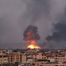 Smoke and fire rises after an airstrike on Gaza