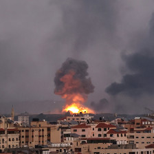 Smoke and fire rises after an airstrike on Gaza