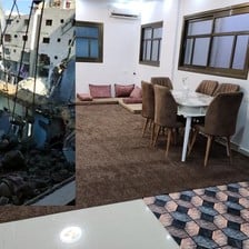 TWo pictures, one showing a neat apartment, the other showing same apartment after it was bombed