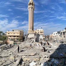 The remains of a mosque following an Israeli airstrike