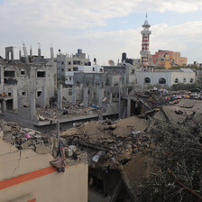 Destroyed and damaged buildings following an Israeli attack on central Gaza 