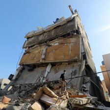 The ruins of a building after Israeli bombardment