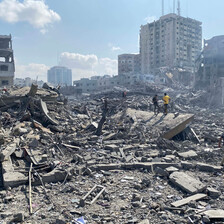 A scene of rubble and destruction