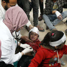 Hospital staff attend to children who have been injured. 