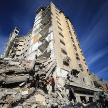 The remains of a building in southern Gaza after it was attacked by Israel 