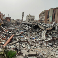Rubble amid some buildings in Gaza City