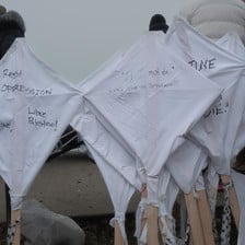 Kites with handwriting on them 