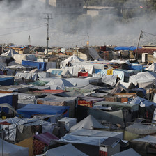 Tents and other temporary structures are cramped close together