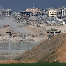 A view of the badly damaged Shujaiya neighborhood in Gaza City 