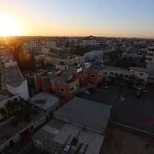 A sunset over a city