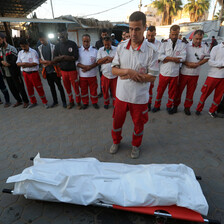 Medics gather for a funeral 