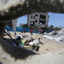 A view of Mawasi's tents after an Israeli bombing