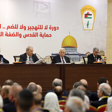 Mahmoud Abbas speaks at a conference