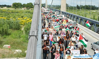 More than 350 people marched from Avignon to the French headquarters of Mehadrin, an Israeli agricultural export company that plays a leading role in the colonisation of Palestinian land