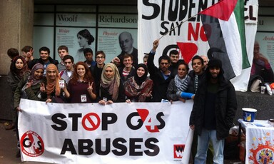 Student campaigners at King's College London hold a demonstration calling on the university not to award a lucrative security contract to G4S