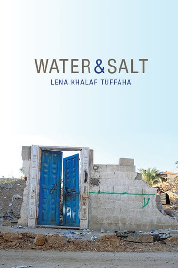 Cover of Water & Salt book shows opened doors in frame of destroyed cinderblock home