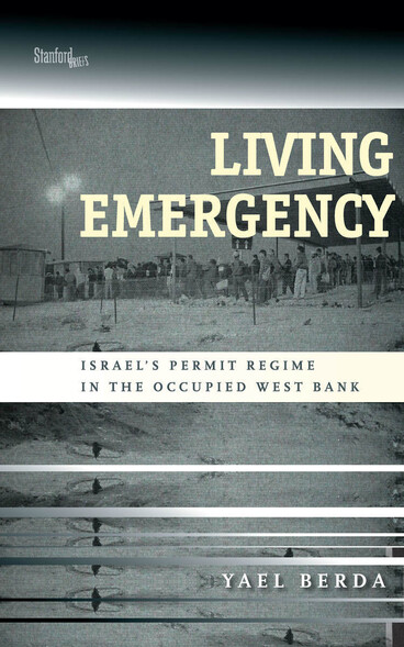 Cover of Living Emergency book shows photograph of Palestinians queued at checkpoint