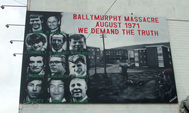 Mural showing images of people killed by British Army in Belfast during the early 1970s. 