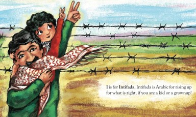Illustration of children near a barbed wire fence