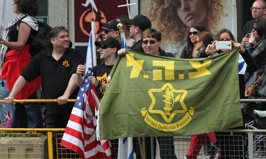 People holding a banner