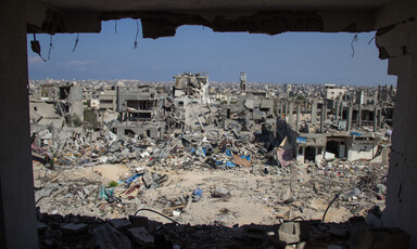 Overview of rubble of the destroyed building 