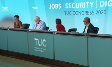 Four people sit on a TUC panel