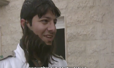 Man wearing fake beard