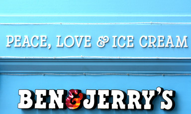Peace, love and ice cream above words Ben and Jerry's