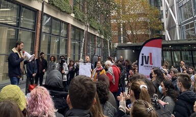 A crowd of protesters