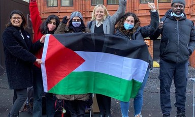 Activists with Palestinian flags